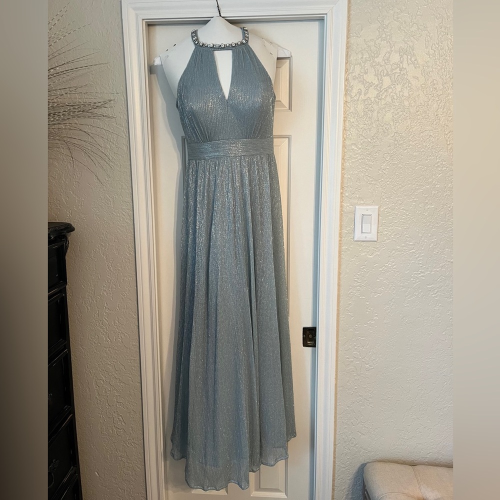 Ice Blue/rhinestone collared Eliza J evening gown- Great condition, size 6